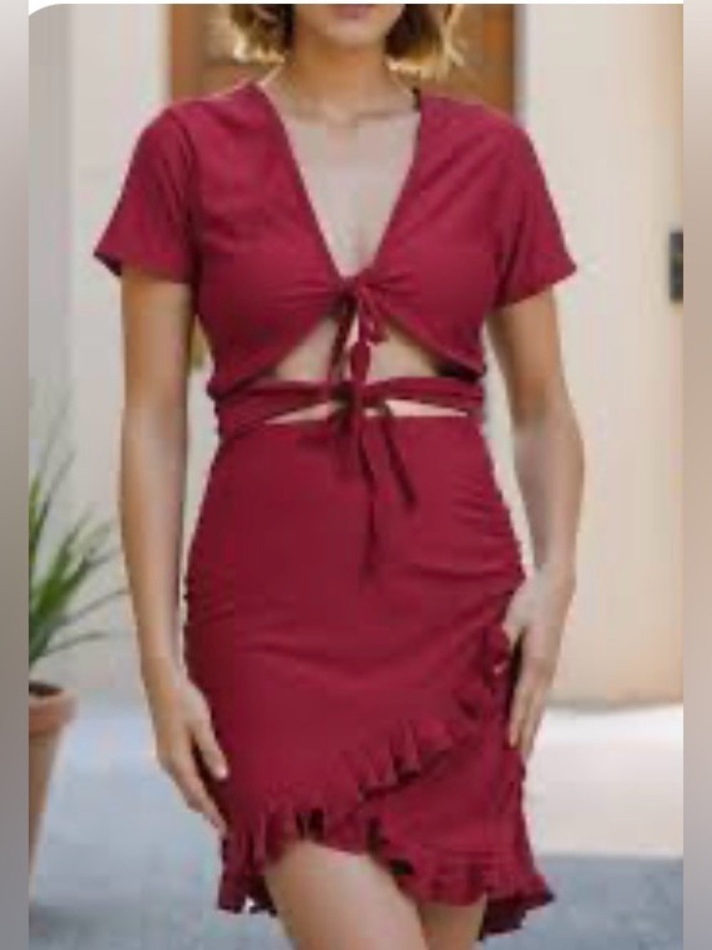 SHEIN Burgundy Red Cut Out Dress Size XS Wedding Holiday Party Clubwear Cocktail